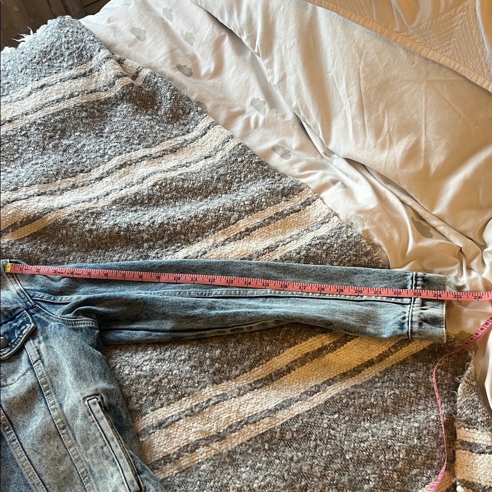Washed Blue Denim cropped Jacket with beaded Skull Back Stripe - Picture 6 of 6
